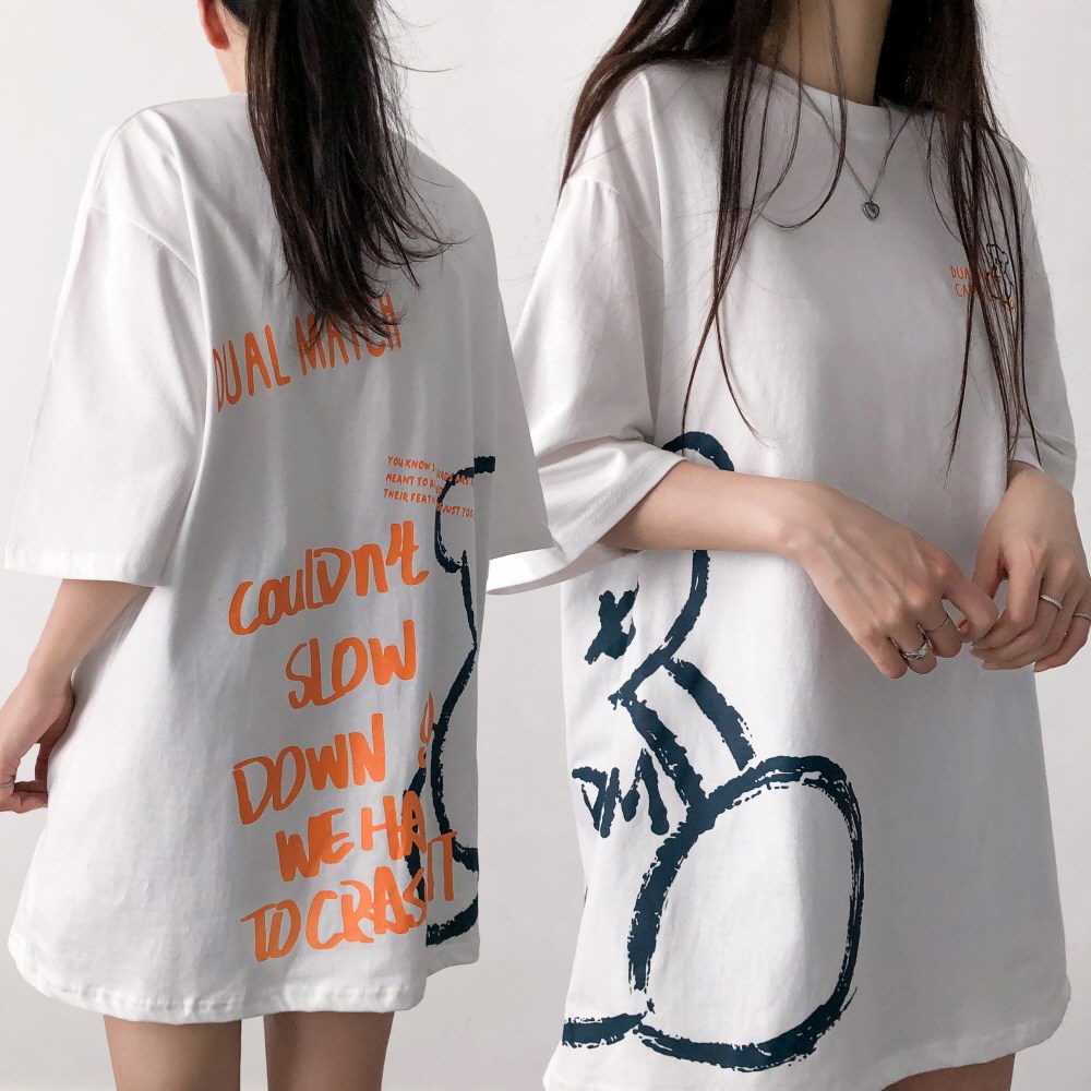 레이디스룸 국산 남녀공용 오버핏 듀얼 베어 프린팅 빅사이즈 박스 반팔 티셔츠 19,900원