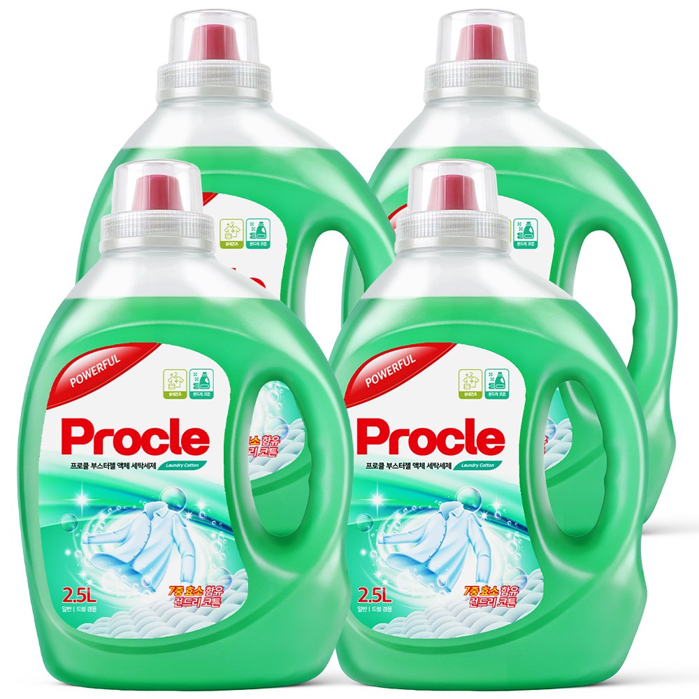 3+1 프로클 부스터 젤 세탁세제 2.5L 런드리코튼 실내건조 고농축 액체 일반 드럼 겸용 일반용 드럼용, 4개, 2.5L 18,700원