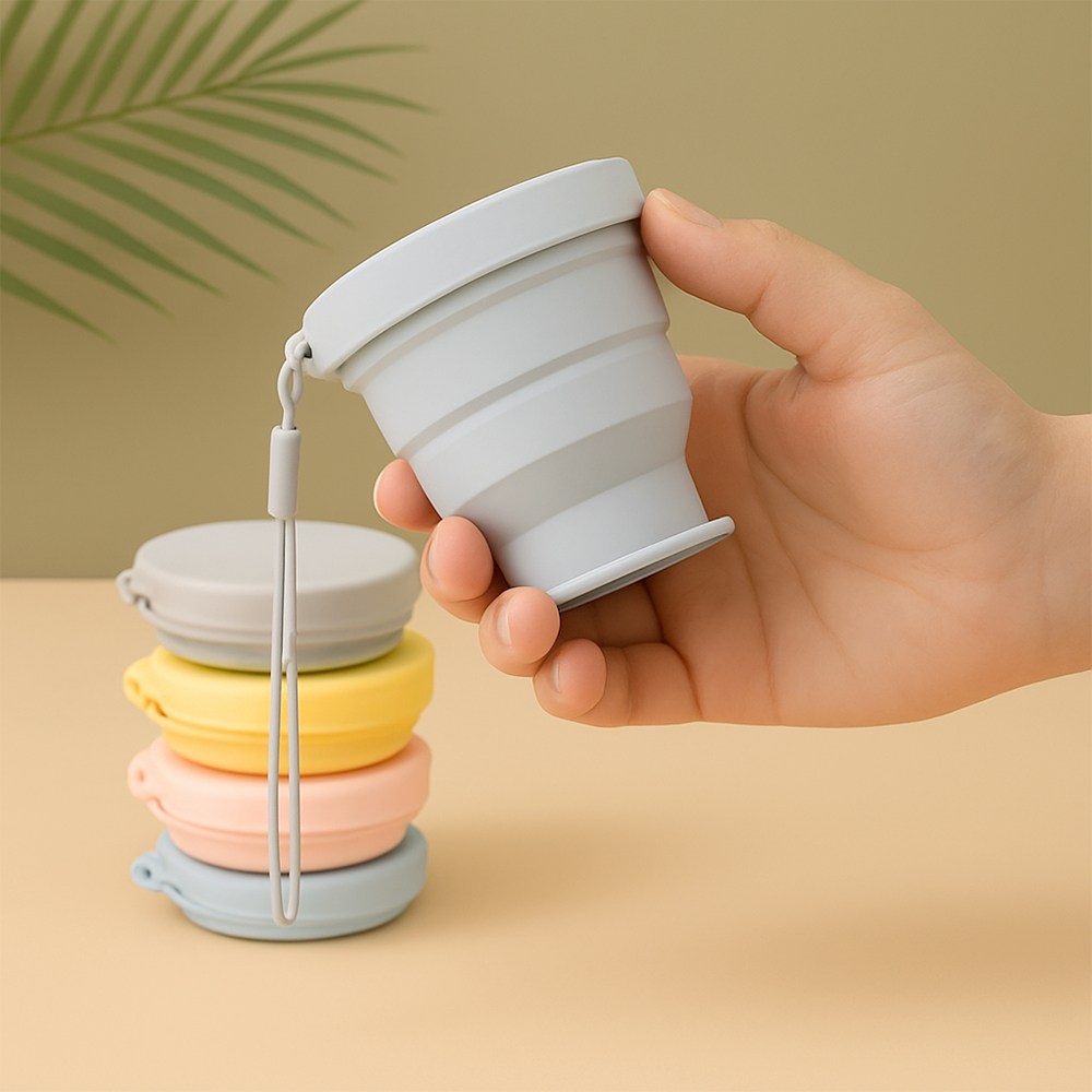 1+3 씨스앤홈 데일리 폴딩컵 실리콘 접이식 컵 뚜껑있는 휴대용 원형 자바라컵 등산 캠핑 어린이집 나들이 차량용 밀폐 실리콘컵 접히는컵 휴대컵, 1세트, 데일리폴딩컵 16,900원