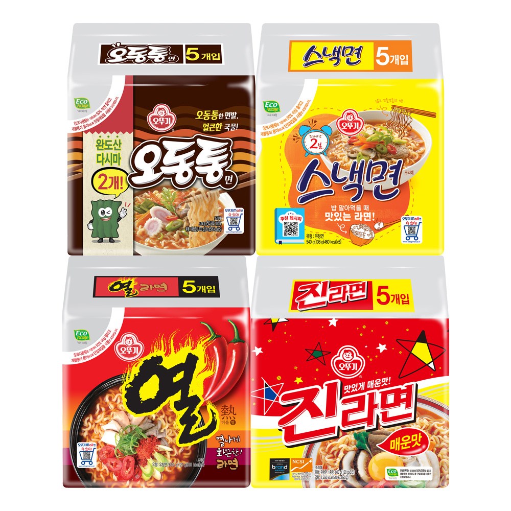 오뚜기 봉지라면 4종 세트(스낵면+열라면+진라면매운맛+오동통면), 1세트 16,500원