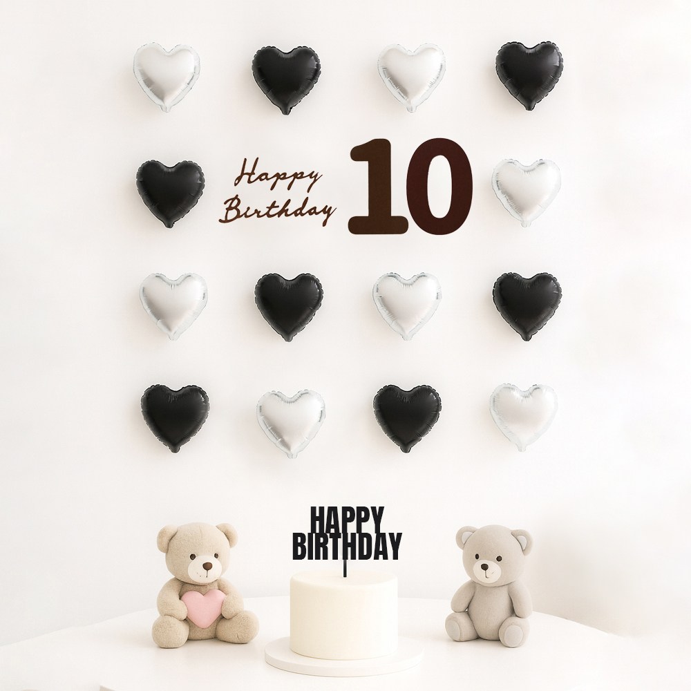 해피제이니 펠트 생일레터링 미니하트 풍선 20개 생일 파티용품 세트, 1세트, 블랙 10번 9,900원