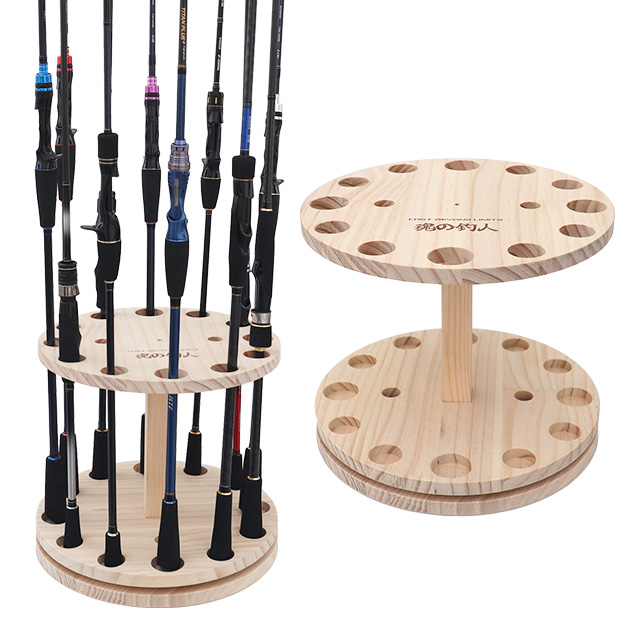 우드 라운드 12구 로드 낚시대 회전 거치대 원목 진열대 전시대, [단일상품] 19,340원