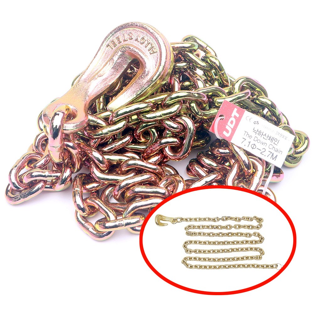 낙하산체인 후크 7.1mm x 2.7M x 2TON 체인 쇠사슬 훅 쇠사슬체인 사슬체인 묶거나 매달고 위 아래 작업시 사용, 1개 25,750원