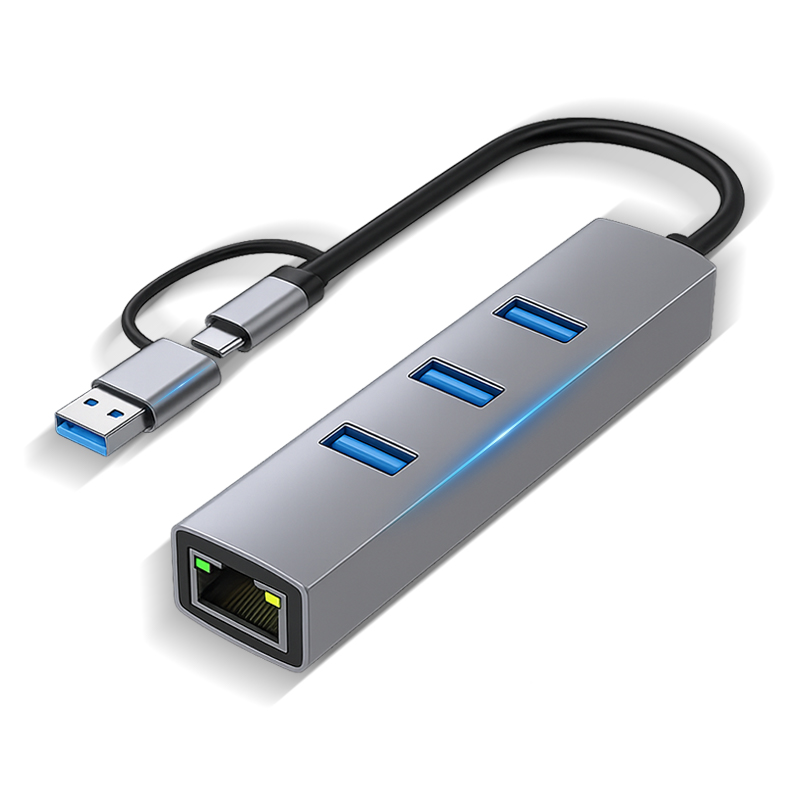 USB3.0 & 타입C 2-in-1 멀티포트 허브 A타입 / C타입 1 to 4 확장 어댑터 3포트 USB + RJ45 기가비트 유선 LAN 확장기 휴대성 컨버터 4in1 커플러, 1개, USB-Expander 23,980원