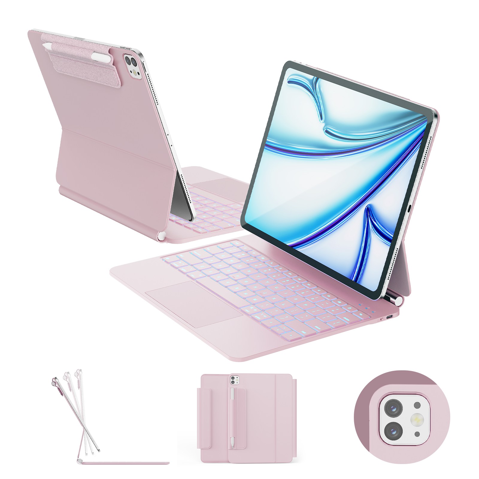 한국형 매직 키보드, 아이패드 에어 13 (M3/M2), 아이패드 프로 12.9 (6/5/4/3세대), 11색 백라이트 키+트랙패드, 방오염 가죽, 핑크, 1개 140,900원