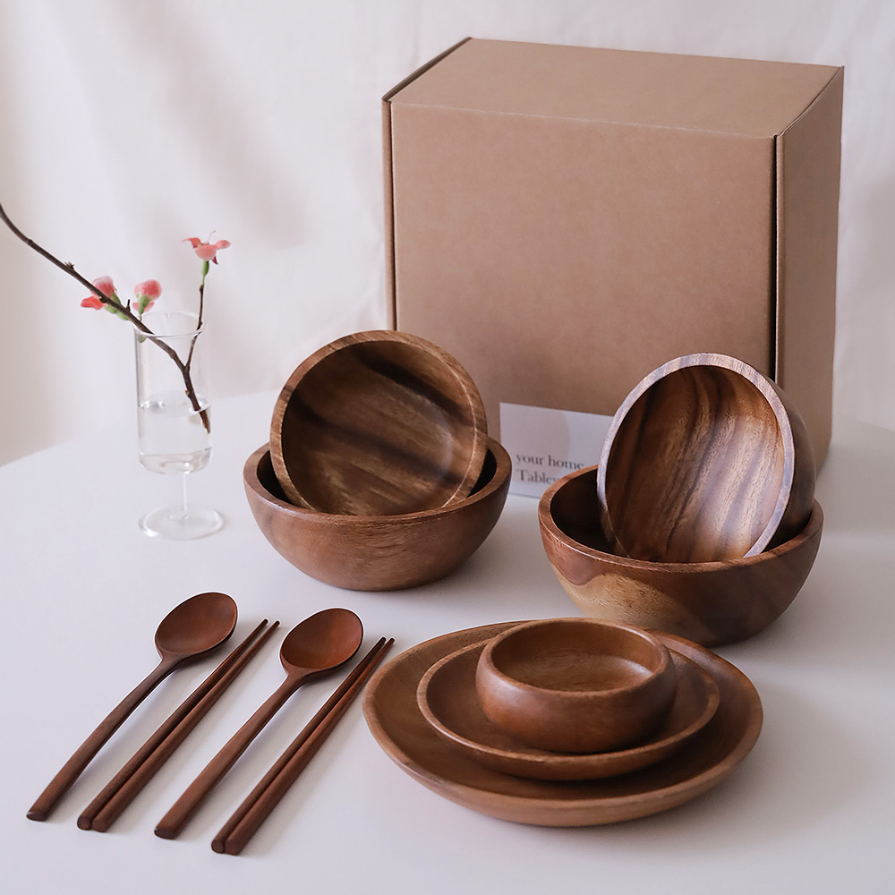 아카시아 나무 우드 접시 그릇 선물세트 한끼세트 2인 홈세트 62,200원