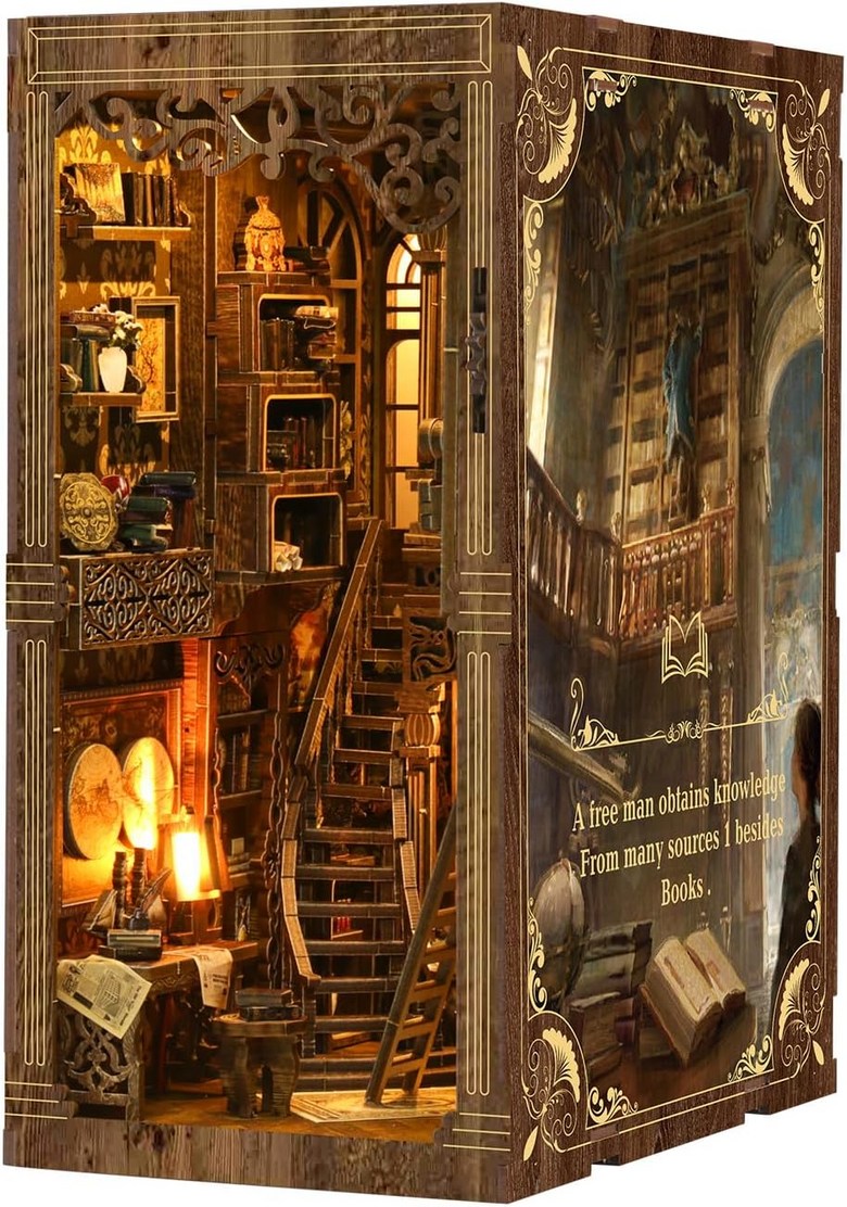 책 눅 키트 DIY 미니어처 하우스 미니 빌딩 성인 및 청소년용 인형 집 LED 조명이 있는 3D 나무 퍼즐 책장 공예 키트고대 도서 수집실 110,600원