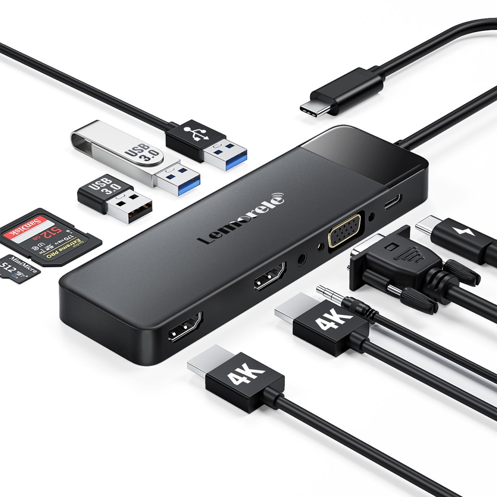 Lemorele 10 in-1 USB C 허브 유형 C 도킹 스테이션 PD 100W 4K HDMI USB 3.0 허브 SD/TF 카드 슬롯 VGA 포트, 1개 39,880원