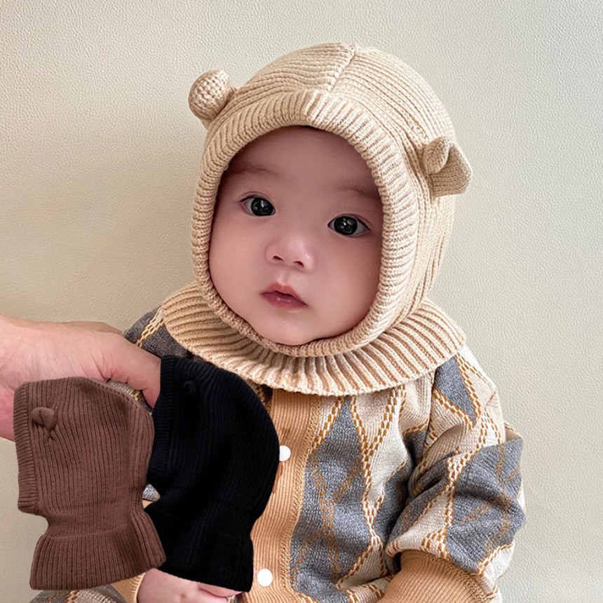 [KC인증]아기 바라클라바 모자 곰돌이 베어 겨울 니트 일체형 12,300원