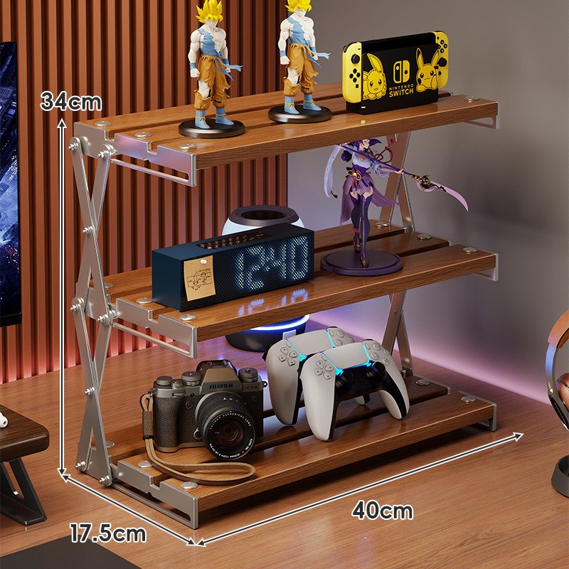 홍시 로직 스텐 접이식 다단 주방 컵 정리 선반 수납 거치대 슬라이딩 트레이, 1개, 호두나무색 은색 지지대-3층 40cm 46,400원