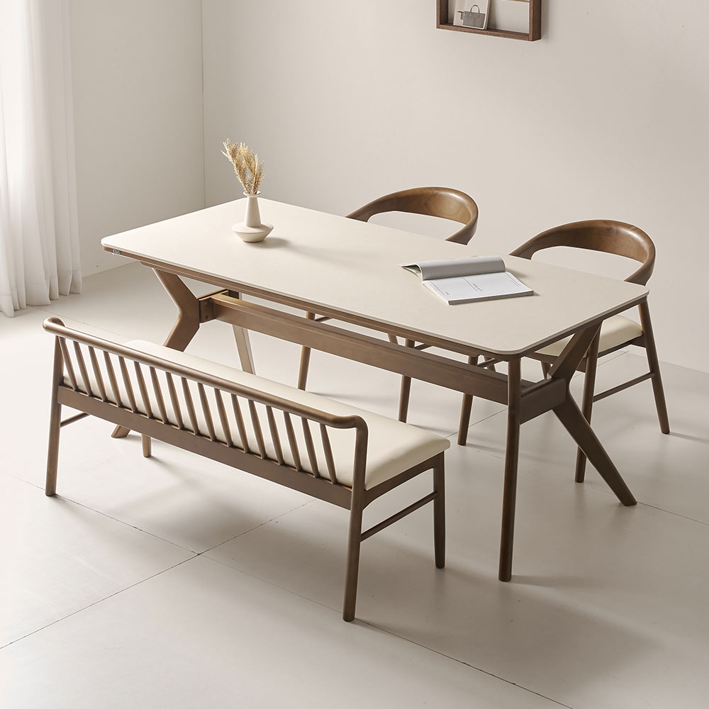 더끌림 루모르 1400 포세린 세라믹 4인용 식탁+의자2+등받이 벤치1 IKLM3A 699,000원