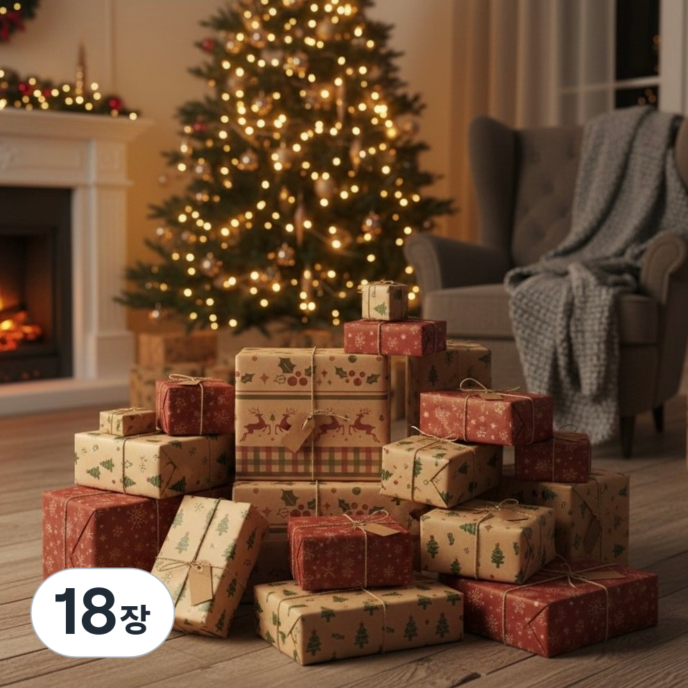 나인밸리 선물 포장지 3종 6매, 18장, 루돌푸B세트 24,430원