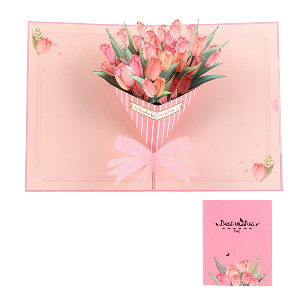 알파벳샵 3D 예쁜 꽃다발 입체 팝업 카드, 툴립 꽃다발 6,900원