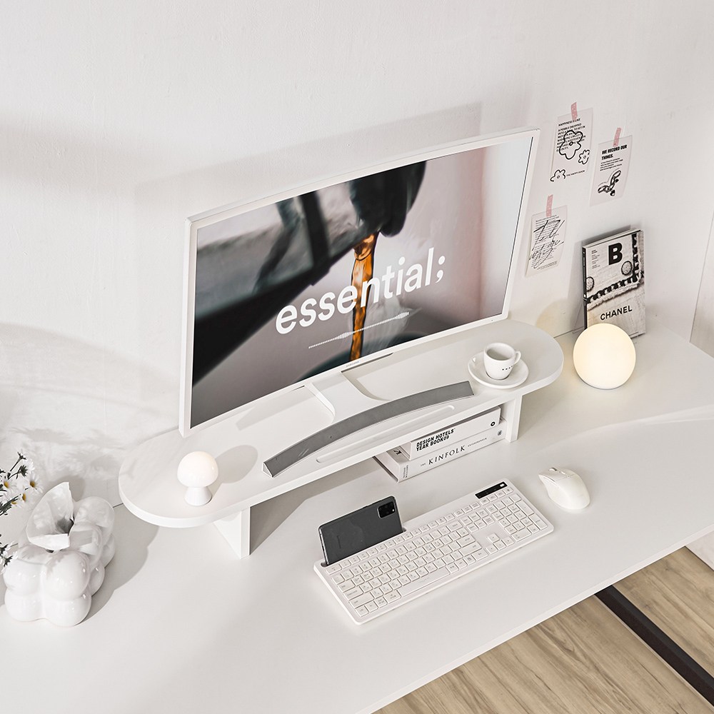 <당일무료배송출발>국내생산 리오 1000듀얼모니터받침대 라운드 다용도 인테리어데코선반, 목화이트 43,500원