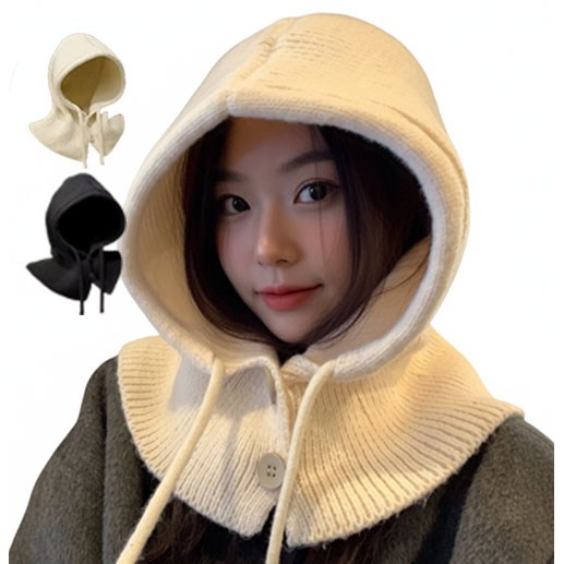 [1+1] 해피바잉 바라클라바 넥워머 니트 여성겨울모자, 블랙+아이보리, 1개 19,500원