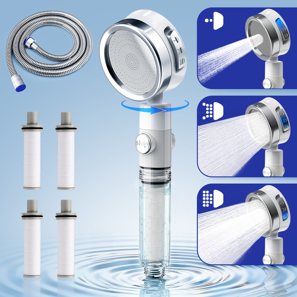 Zaxnouvi 필터 샤워기 헤드 360도 회전 3단 조절 수압상승 정수 온오프 샤워기 + 샤워호스 2m + 필터 4p, 화이트, 1세트 29,990원