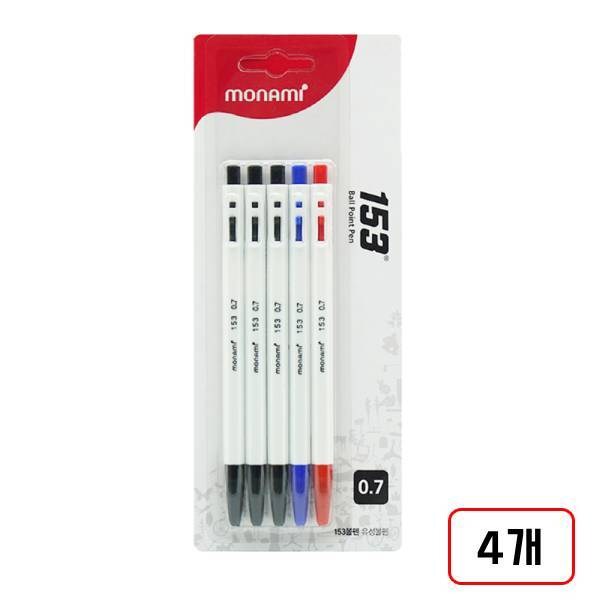 모나미 153볼펜 0.7mm, 1세트, (0.7mm/흑색3개+청색1개+적색1개/5EA) 4개 17,100원