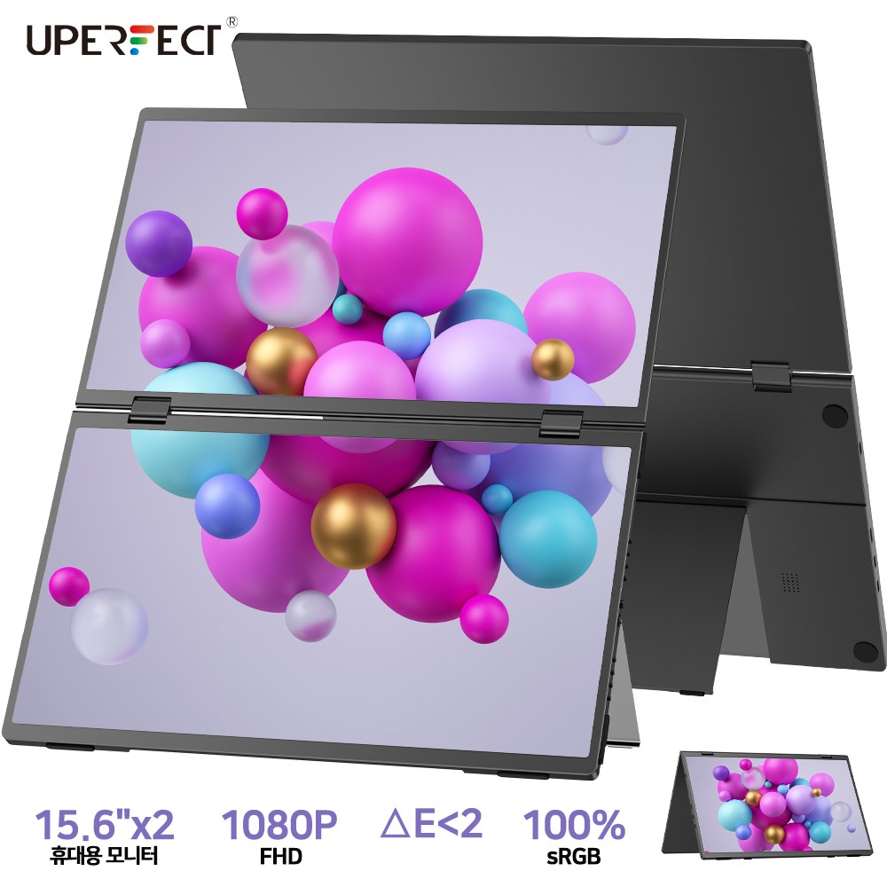 UPERFECT 듀얼 스크린 휴대용 모니터 15.6인치 화면2개 포터블 업무용 접이식 FHD 1080P 서브 보조 모니터 UStation, 블랙, 39.62cm 399,000원