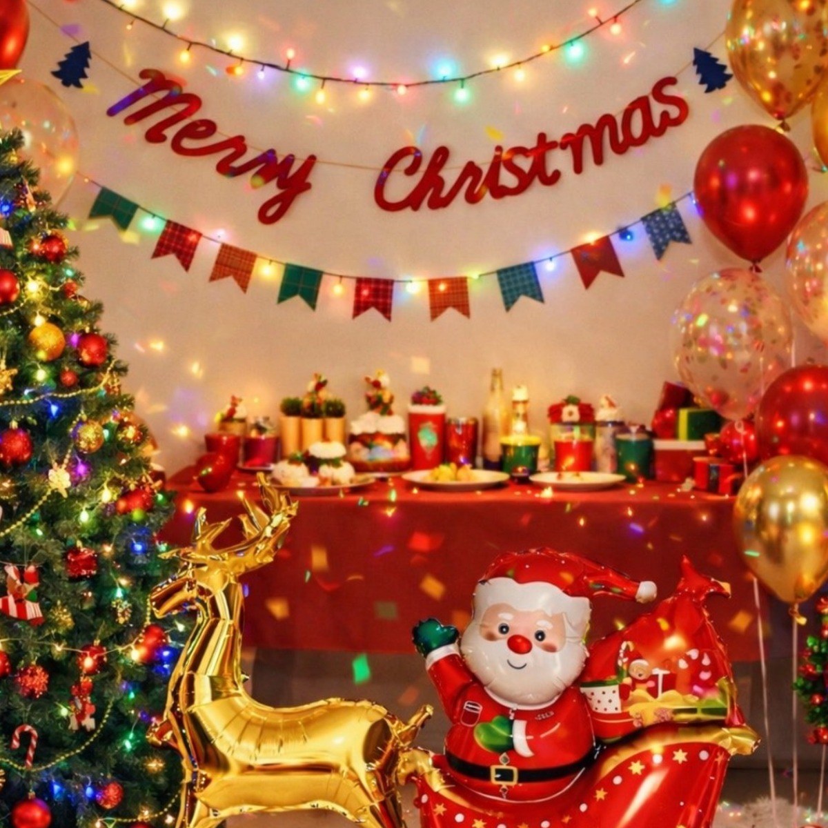 크리스마스 파티 장식 데코 풍선 산타 펠트 가랜드 풍선 장식 세트 트리 데코 장식 8,000원