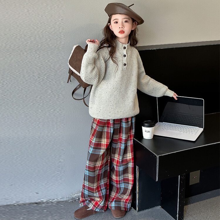 빠빠야네 키즈 주니어 여아 니트단추스웨터 체크바지 봄가을 44,300원