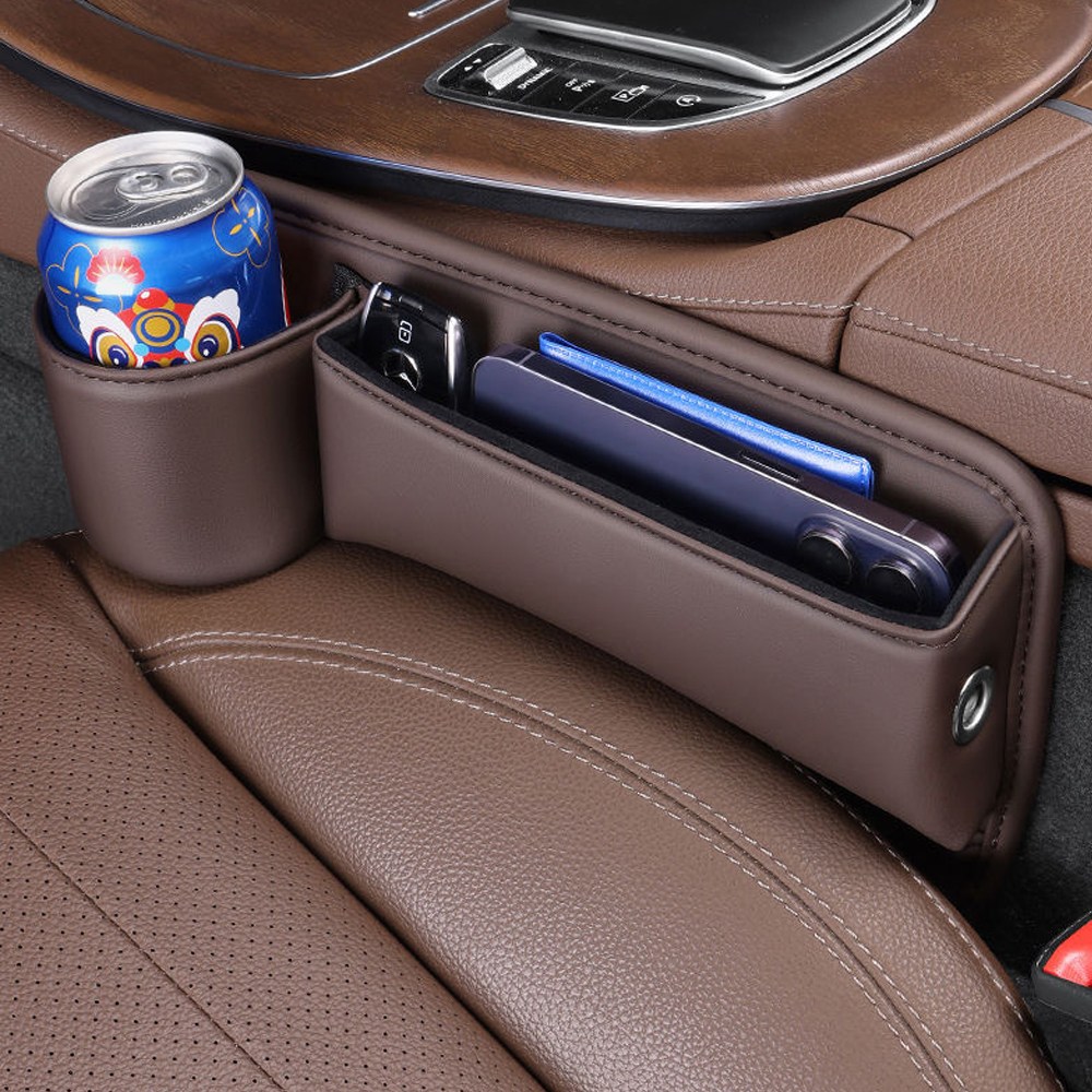 1+1 바니엘 자동차 가죽 사이드 포켓 틈새 수납함, 다크브라운 - 운전석+조수석, 1세트, 현재가 16,800원