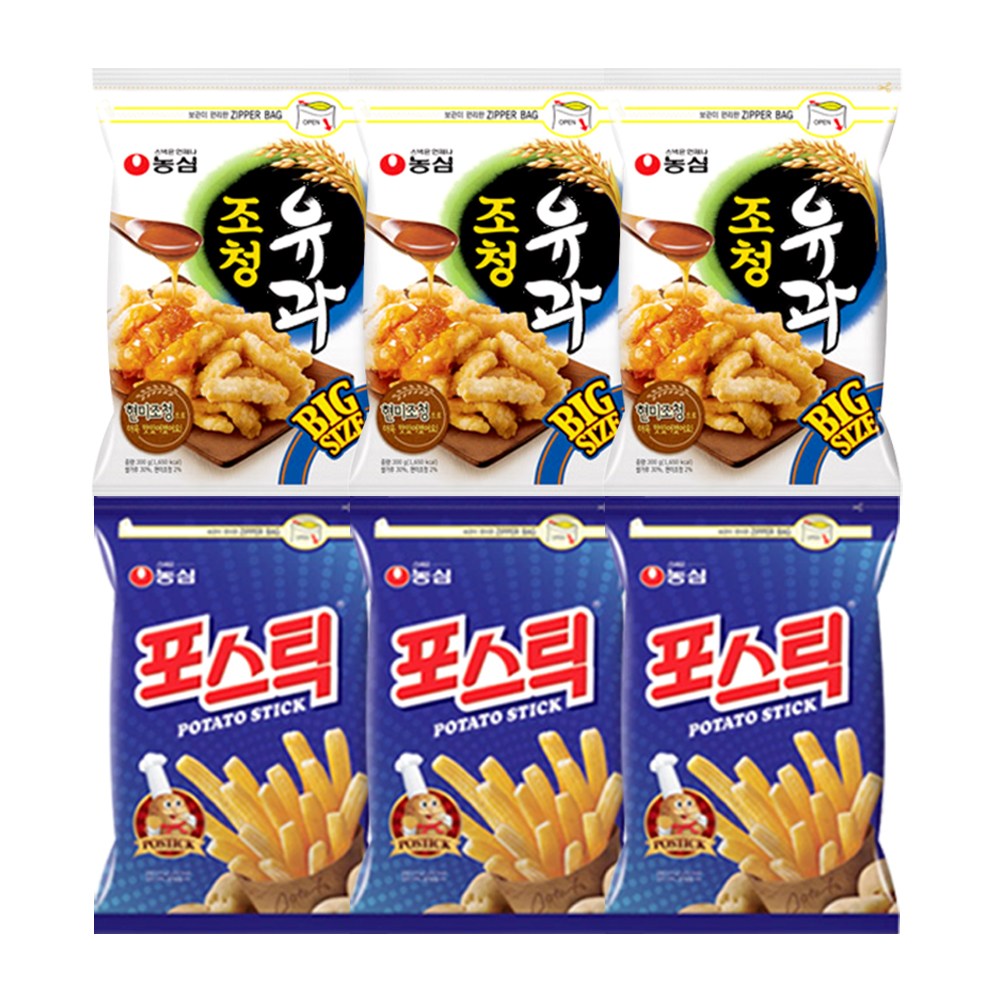 농심 스낵 대용량 지퍼백 포스틱+조청유과 3개씩 (총 6개) 35,800원