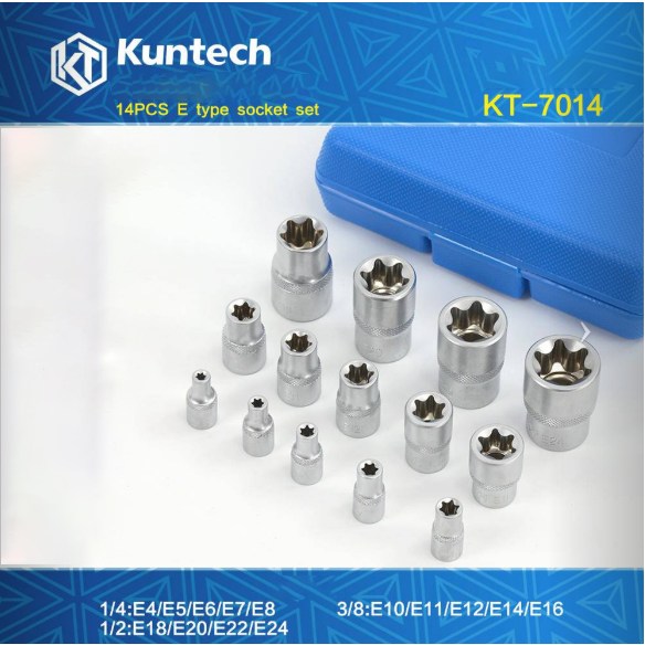 14피스 6각 특수형 오각 렌치 풀세트 E형 렌치 세트 분해 전용 공구 E형 소켓 헤드 육각 메이화 스타형 소켓 헤드 자동차 정비용, 1개, KT7014 파란색 26,000원