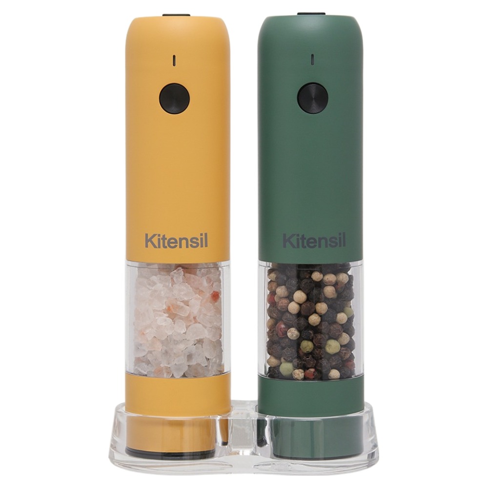 키텐실 충전식 전동 소금 후추 그라인더 딥그린 + 머스터드옐로우 + 받침대 세트 59,900원