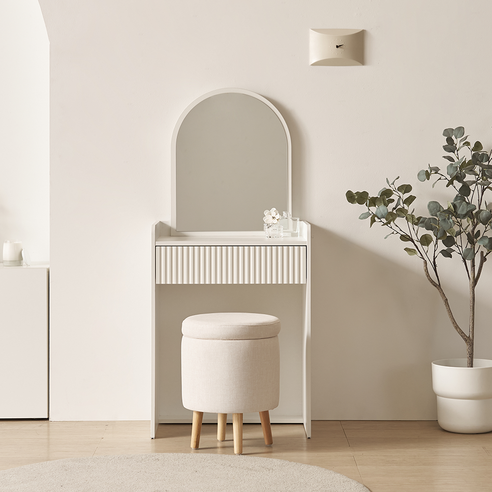 콤팩트 600 수납 LED 조명 수납 모던 미니 거울 화장대, 화이트 129,000원