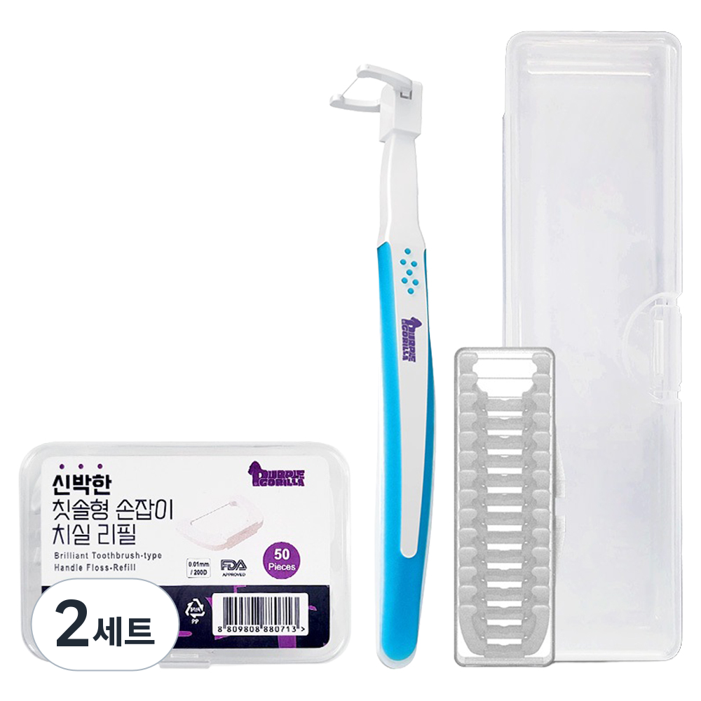 퍼플고릴라 신박한 칫솔형 손잡이 치실 블루 리필 14p + 리필 50p 세트, 2세트, 153mm 19,800원