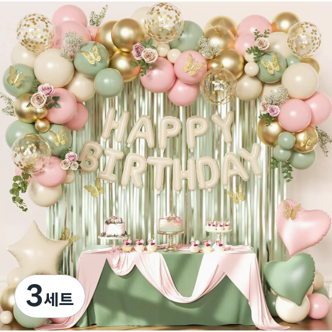 모아룸 풍선 파티 생일 이벤트 장식 풍선구름 세트, 3세트, 그린핑크 풍선 세트 34,480원