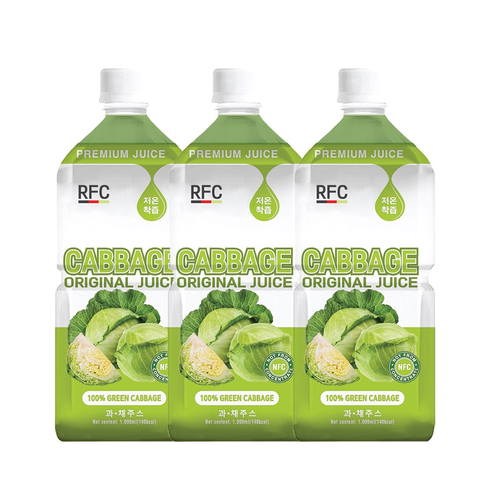 RFC 양배추 무첨가 비가열 착즙 주스 100% 원액, 1L, 3개 19,900원