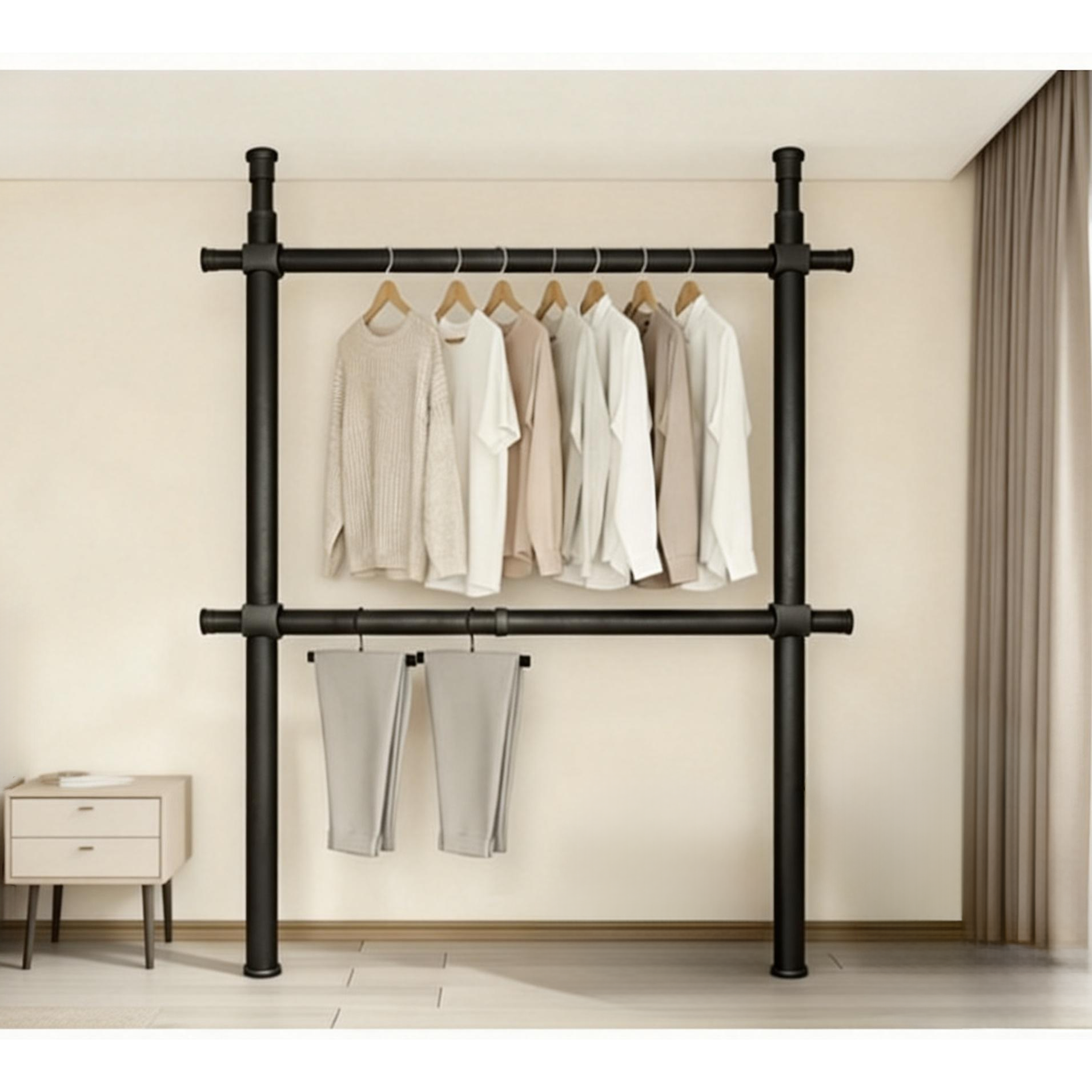 NEDYOU 보강형 32mm 드레스룸 와이드 2단행거 고정식 설치형 심플 튼튼한 철제 옷걸이행거 28,900원