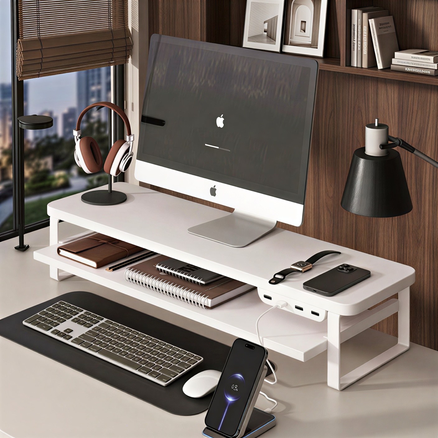 USB 수납 서랍형 다용도 거치대 우드 모니터 받침대, 퓨어 화이트 45,930원