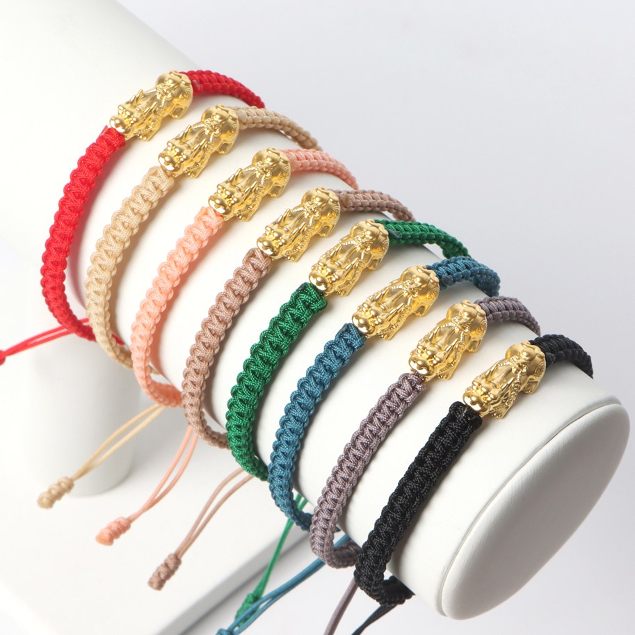 오로프 24K 99.9% 순금 비휴 재물 행운 복 여성용 남성용 커플 끈 매듭 팔찌 (2가지 사이즈/8가지색상) 269,000원