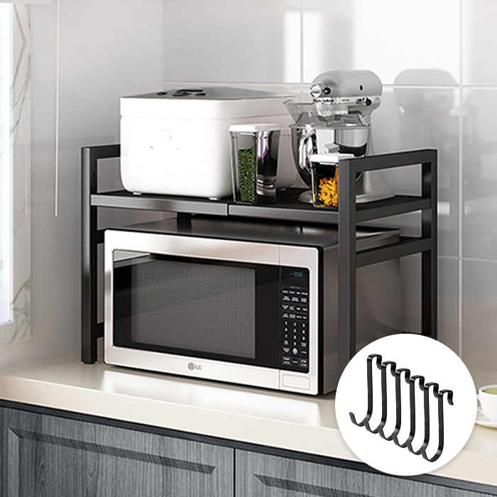 루이벤 높이 넓이 조절 2단 전자레인지 선반 주방 밥솥 오븐 젖병소독기 다용도 선반 렉 + 후크 6P 11,900원