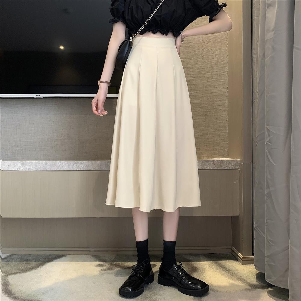 TIMEPURE 신상 봄 여성용 캐주얼 스커트 하이웨이스트 오버사이즈 에이라인 미디기장 밴딩허리 슬림핏 순색 날씬해 보이는 스커트 24,800원