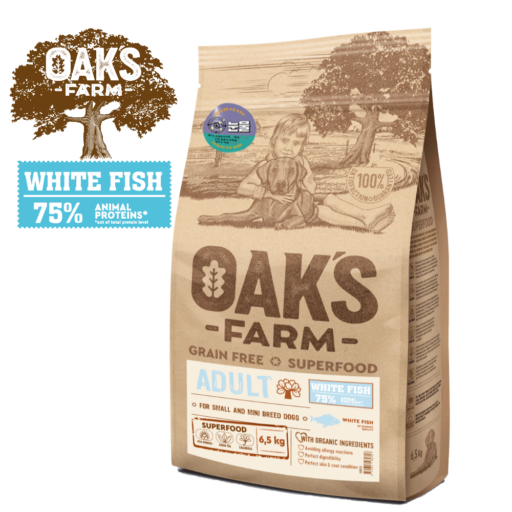 오크팜 그레인프리 연어 크릴 2kg / 6.5kg 어른 강아지 피부 사료 어덜트, 6.5kg, 1개, 흰살생선 109,000원