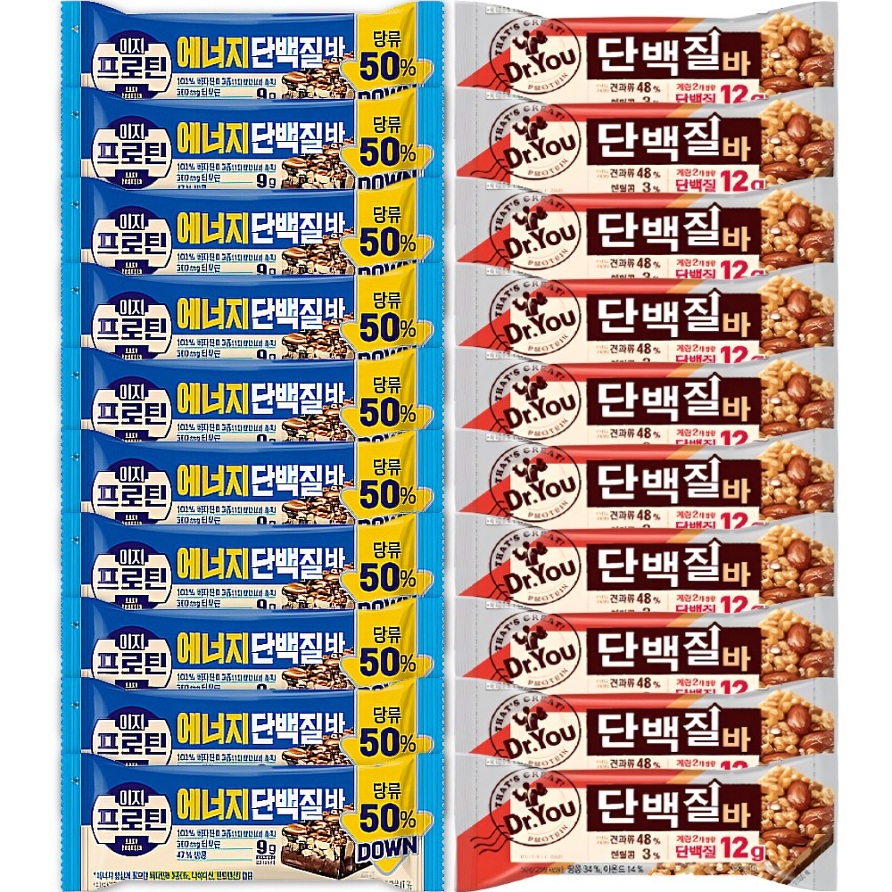 단백질 간식 보충 단백질바 모음 이지프로틴 에너지 단백질바 + 닥터유 단백질바 12개씩, 1세트, 1.08kg 28,310원