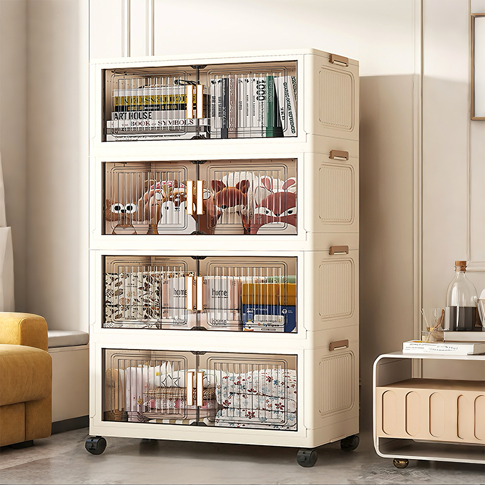 무설치 이동식 접이식 옷장 대용량 폴딩 수납장 플라스틱 양문형 바퀴형 정리함, 흰색 71,800원