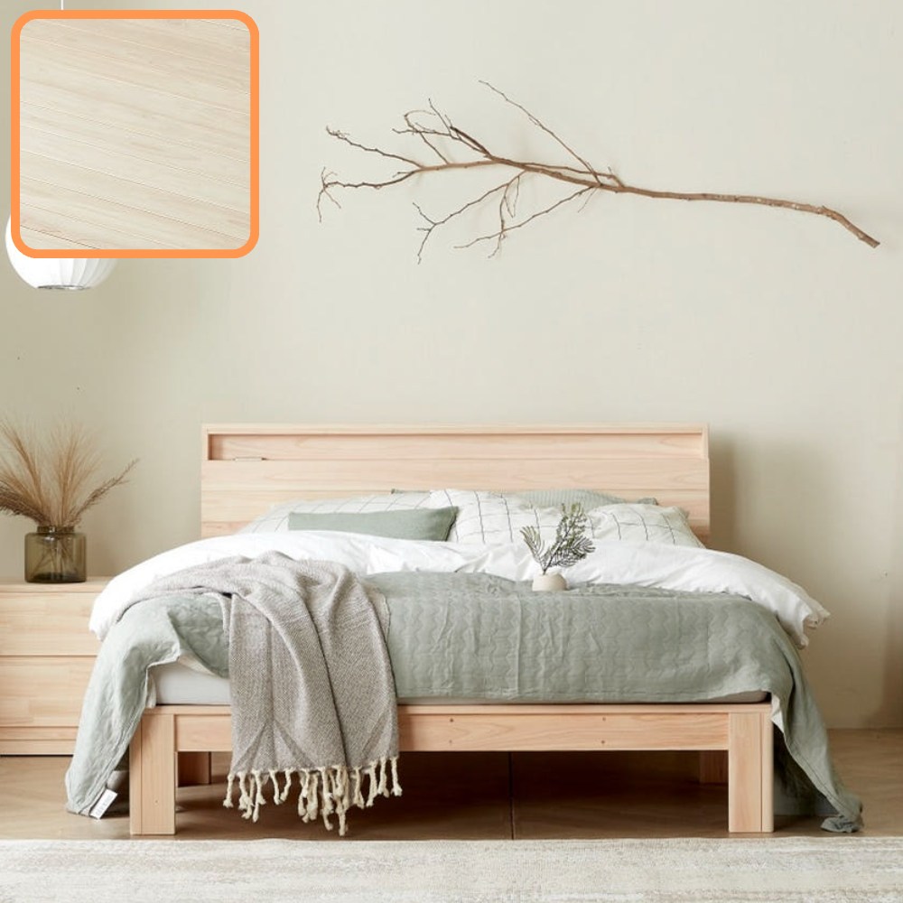 바르숲 무절 선반형헤드 통원목 편백나무 침대 프레임 평상형 침대, 베이지 796,000원