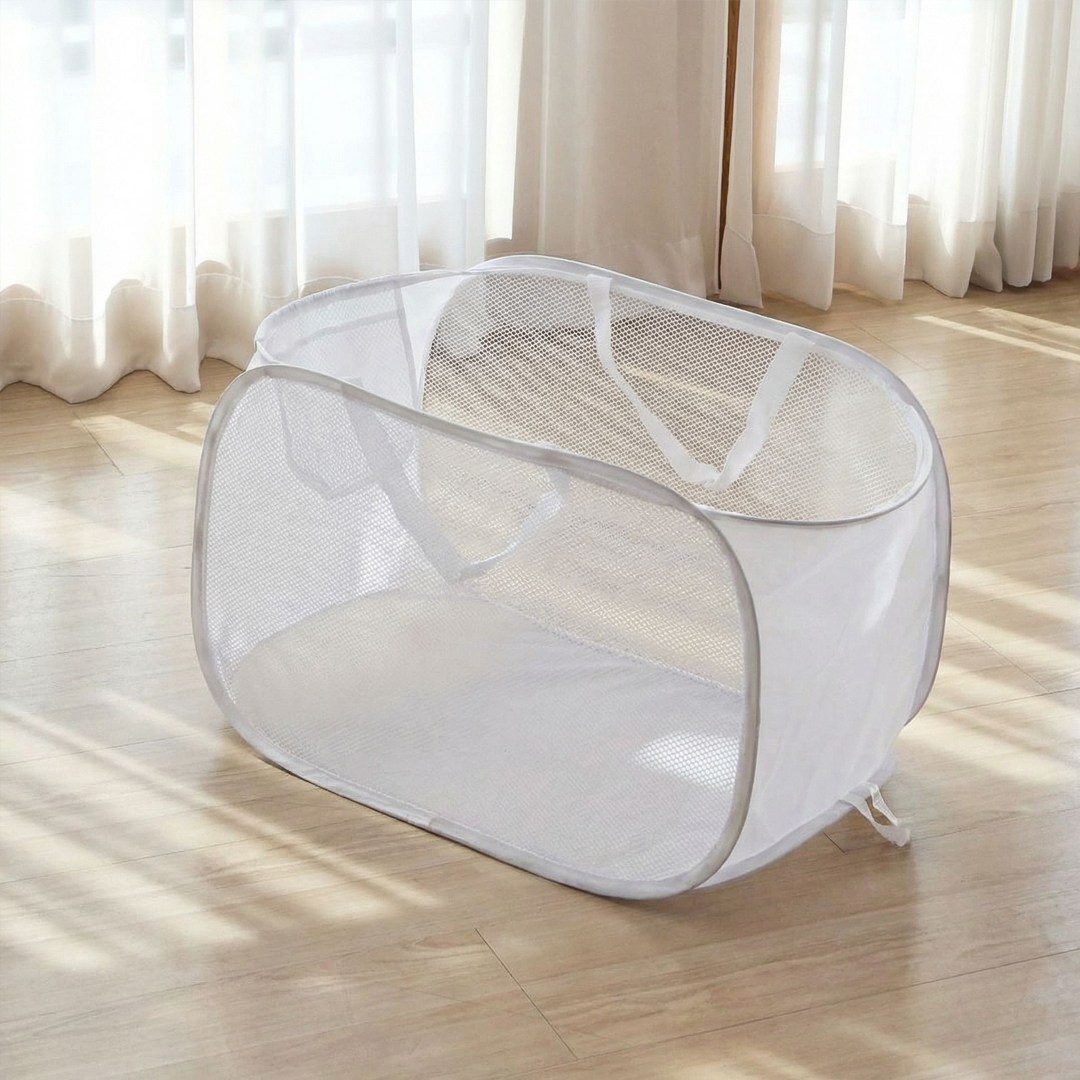 이지유 접이식 메쉬 빨래 바구니 원터치 세탁 보관 햄퍼, 화이트 6,800원