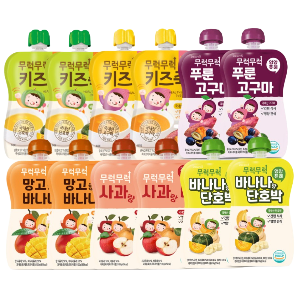 무럭무럭 키즈죽, 과일퓨레 알뜰 12팩 (고구마,단호박,사과랑배,망고랑바나나,바나나단호박,푸룬고구마 각 2팩), 12개, 100g 26,800원