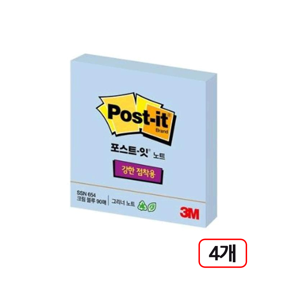 3M)포스트잇 강한점착용 (654/친환경) ,4개입, 크림블루 22,190원