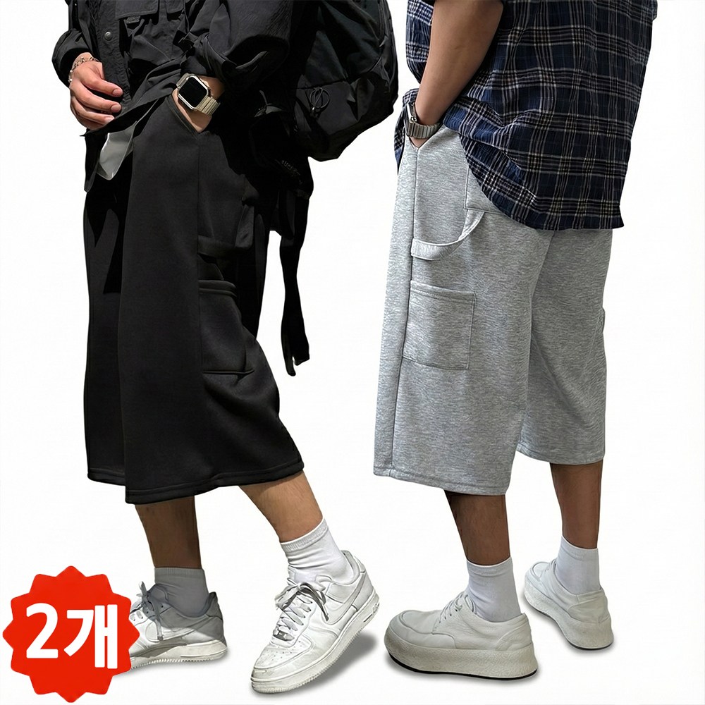 빠델 [당일출고/1+1] 6부 7부 카펜터 버뮤다팬츠 벌룬 와이드 반바지 빅사이즈 스웻 팬츠 츄리닝 34,800원