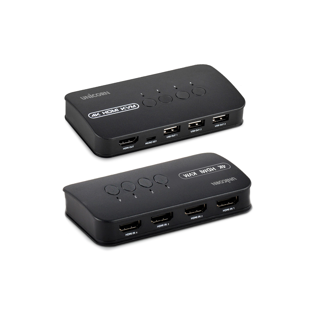 유니콘 4K 4포트 HDMI KVM스위치 모니터 키보드마우스 USB공유 HDMI케이블포함 KVM-400HV, 1, KVM-400HV 53,900원