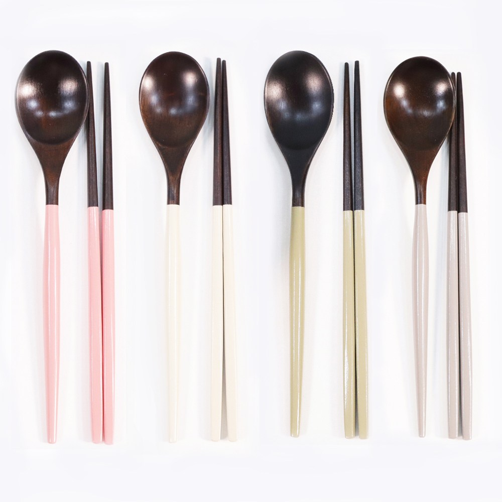휴홈 천연 옻칠 모던 나무 수저 +젓가락 4인 세트, 크림+핑크+그레이+그린, 1개 28,900원