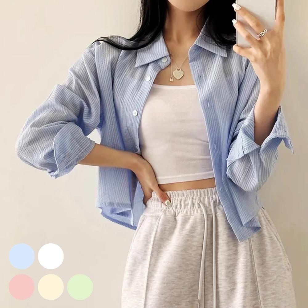 잔스트라이프 여성남방 셔츠 반크롭 31,960원