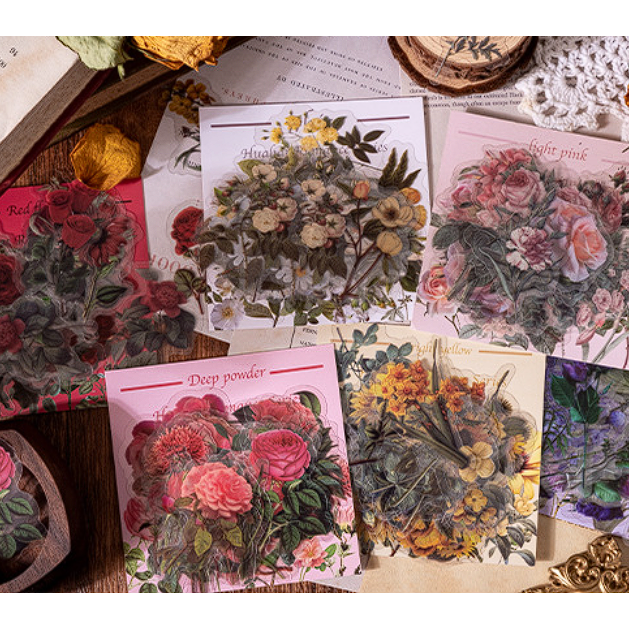 숲의정원 레트로 압화 꽃 책갈피 빈티지 다꾸 PET 패키지 팩 다이어리 꾸미기 투명 스티커 세트 6종 3,600원