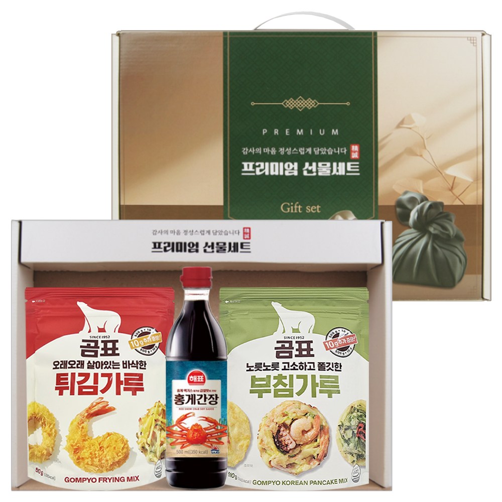 [제프몰]  행복기프트3종(부침가루+튀김가루+홍게간장) 식용유선물세트  오일세트 추석 설 명절 6,500원